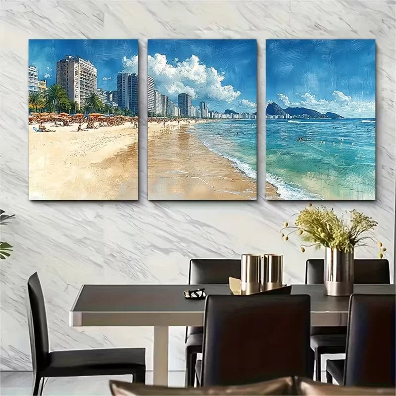 3pcs Copacabana Beach Metal Print Ready to Hang Art - Bella Home Decor
