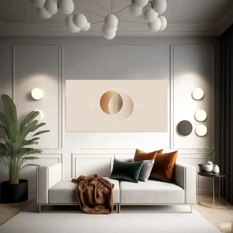 Beige & White Geometric Design Wall Art Canvas Office Home Room Framed 120x60cm