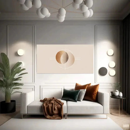 Beige & White Geometric Design Wall Art Canvas Office Home Room Framed 120x60cm