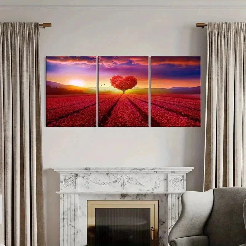 3pcs Red Love Trees Natural Landscape Wall Art Set Canvas Framed 50x70cm - High Quality Print 100% Australian Made Wall Canvas Ready to Hang