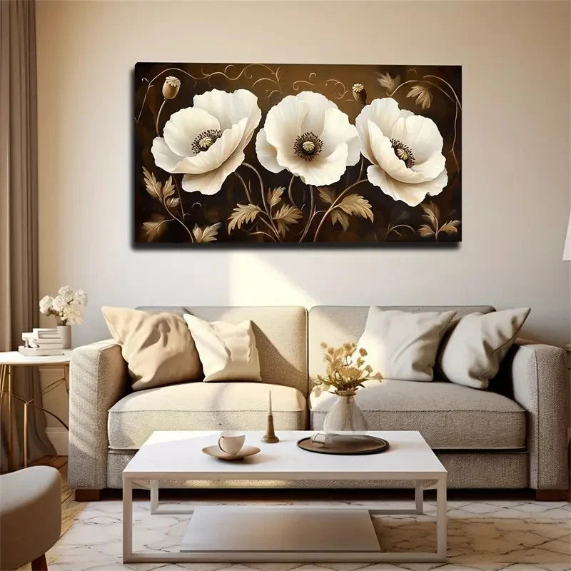 Flowers & Golden Accents Wall Art Canvas Office Home Room Framed 120x60cm
