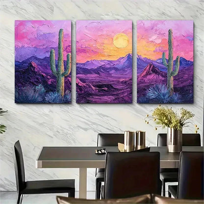 3pcs Vivid Cactus & Mountain Landscape Perfect Wall Art Set Canvas Framed 40x60cm - High Quality Print 100% Australian Made Wall Canvas Ready to Hang