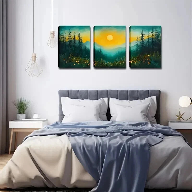 3pcs Triptych Sun Emitting a Bright Perfect Wall Art Set Canvas Framed 50x70cm - High Quality Print 100% Australian Made Wall Canvas Ready to Hang - Bella Home Decor