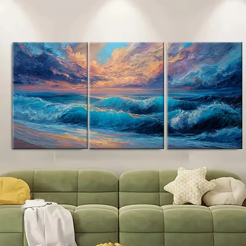 3pcs Dusk Evening Sunset Blue Sea Metal Print Ready to Hang Art - Bella Home Decor