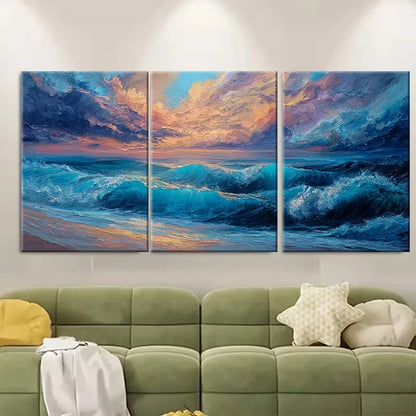 3pcs Dusk Evening Sunset Blue Sea Metal Print Ready to Hang Art - Bella Home Decor