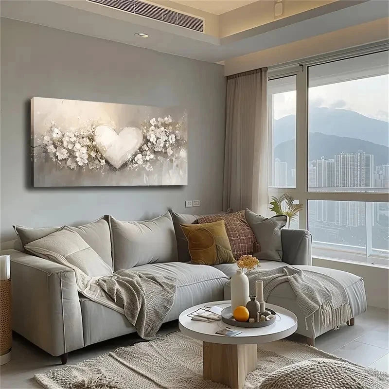 White Heart With Floral Accents Wall Art Canvas Office Home Room Framed 120x60cm
