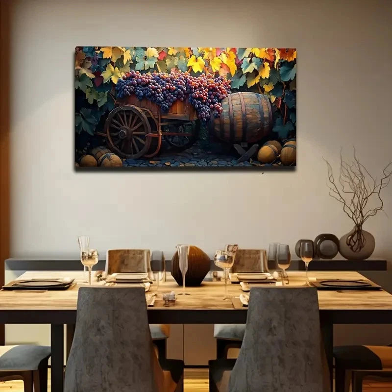 Rustic Vineyard Wine Barrel Wall Art Canvas Office Home Room Framed 120x60cm
