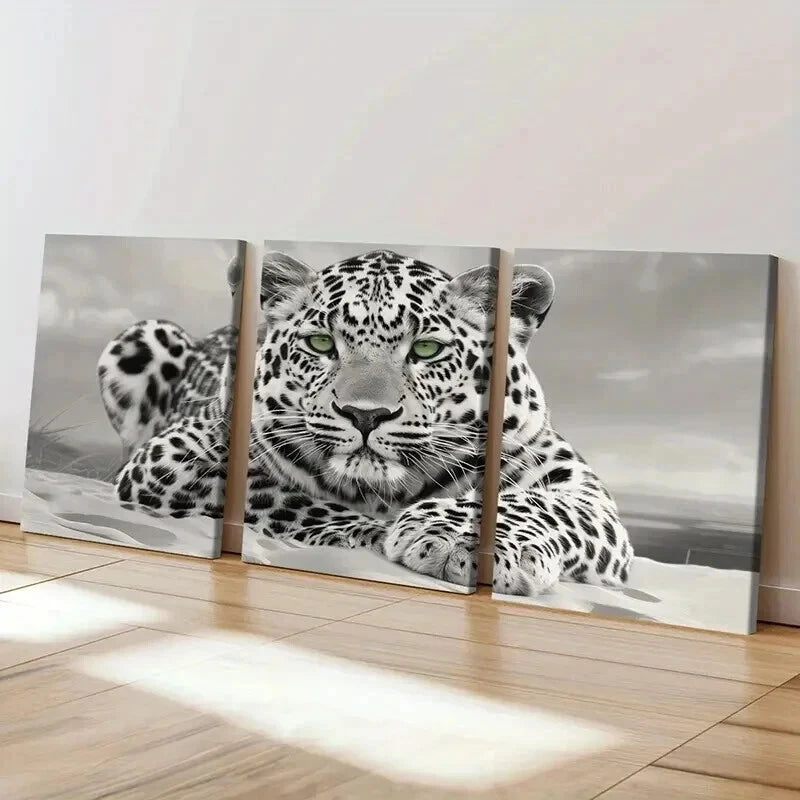3pcs Leopard Animal Artistic in Beach Landscape Wall Art Set Canvas Framed 40x60cm - High Quality Print 100% Australian Made Wall Canvas Ready to Hang - Bella Home Decor