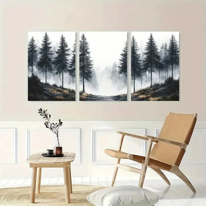 3pcs Sketch Pine Trees Landscape Nature Perfect Wall Art Set Canvas Framed 50x70cm - High Quality Print 100% Australian Made Wall Canvas Ready to Hang