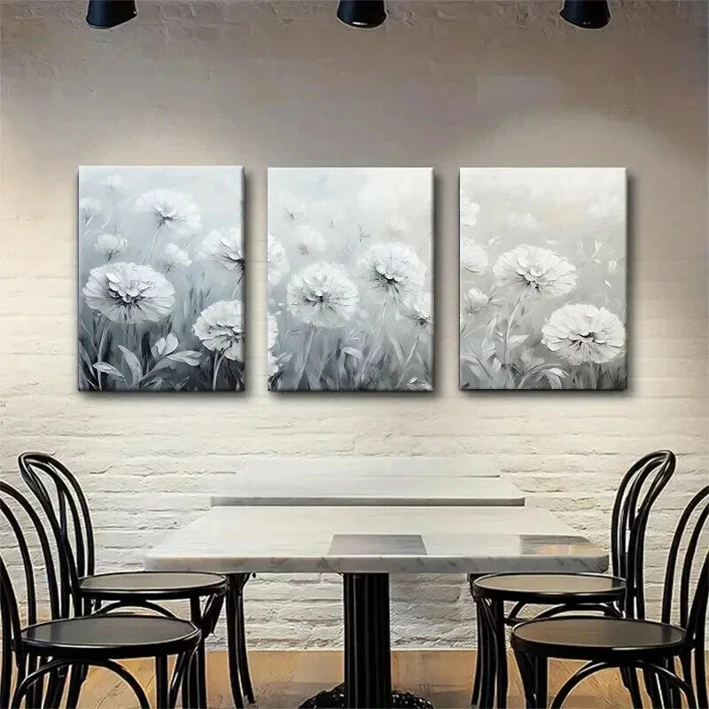 3pcs Elegant Monochrome Floral Botanical Perfect Wall Art Set Canvas Framed 60x90cm - High Quality Print 100% Australian Made Wall Canvas Ready to Hang - Bella Home Decor