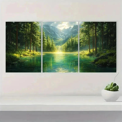3pcs Green Forest NL   Wall Art Set Canvas Framed 40x60cm - High Quality Print 100% Australian Made Wall Canvas Ready to Hang