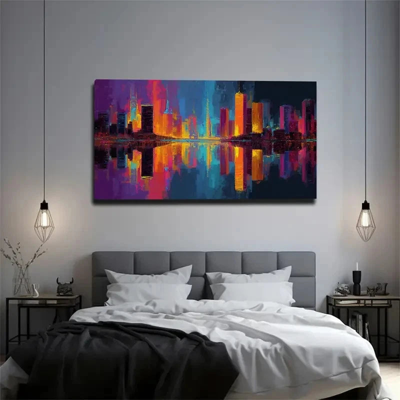 Multicolor Night Skyline Paint Wall Art Canvas Office Home Room Framed 120x60cm