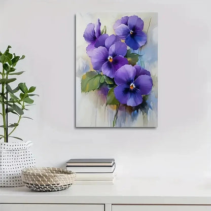 Beautiful Vibrant Purple Violets Painting 40x60cm Metal Print Ready to Hang - Bella Home Decor