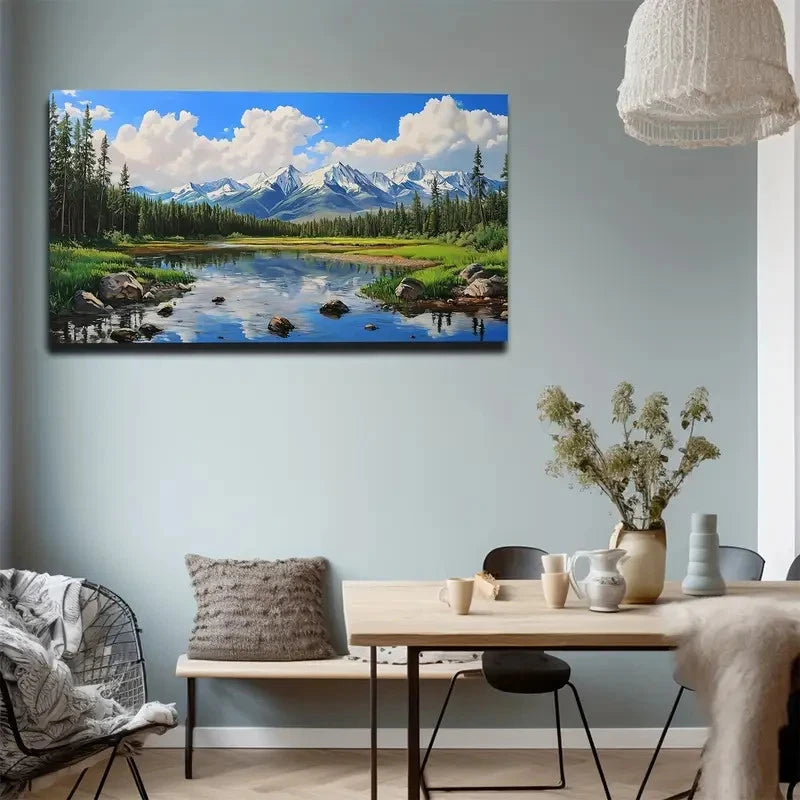 Green Lawn and Clear Stream Wall Art canvas office home room framed 120x60cm - Bella Home Decor