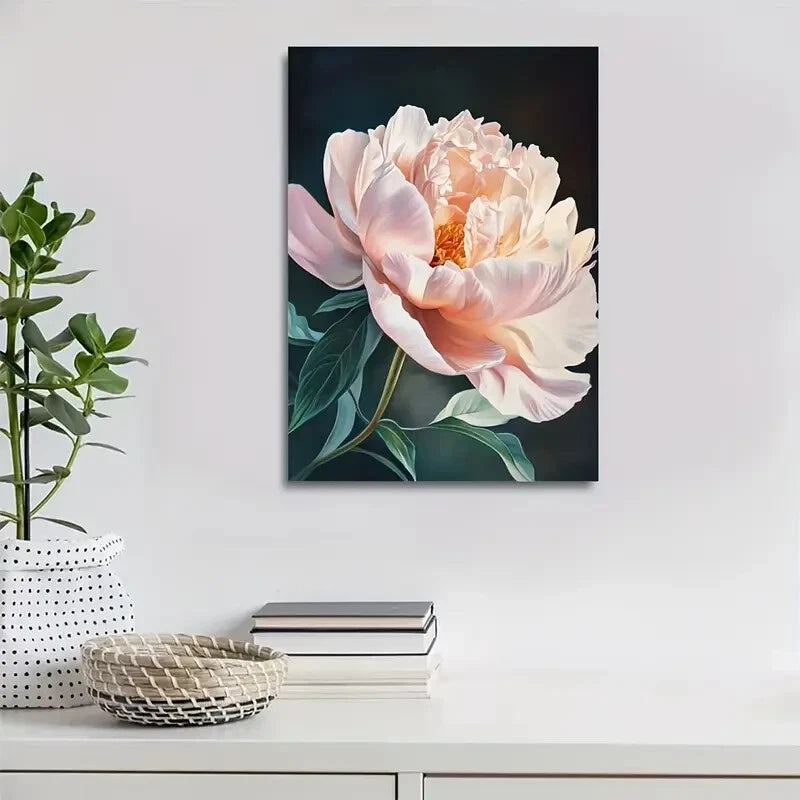 Elegant Pink & White Floral Painting Dark 40x60cm Metal Print Ready to Hang - Bella Home Decor