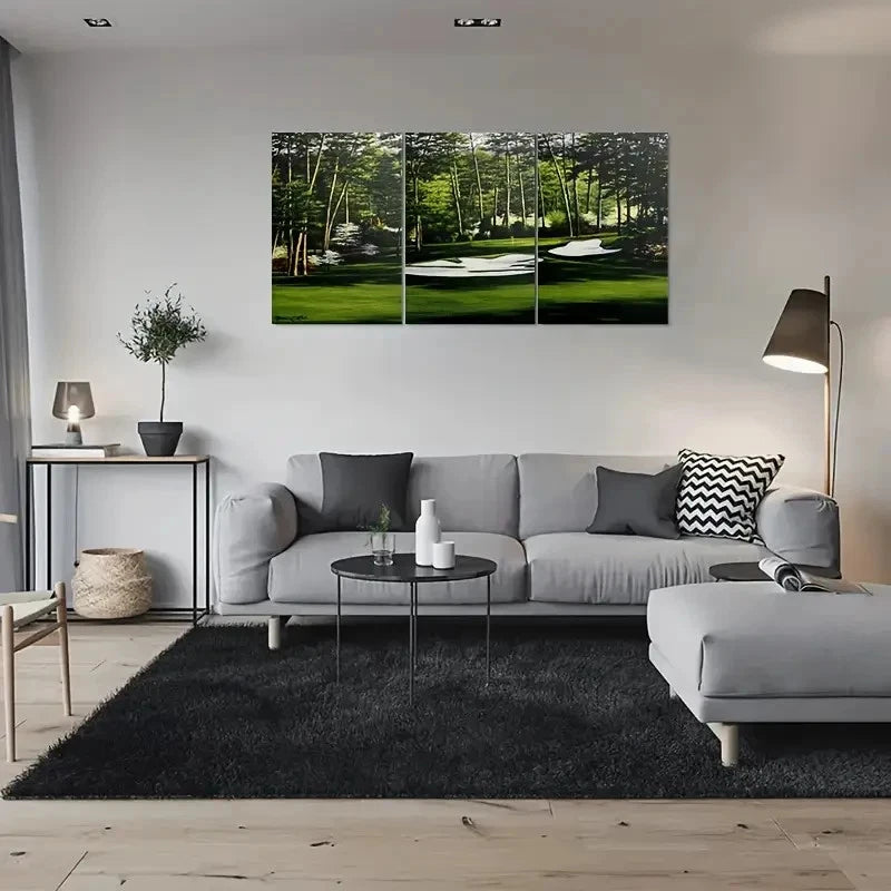 3pcs Serene Golf Course Nature Landscape Metal Print Ready to Hang Art