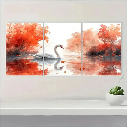 3pcs Graceful Swan Watercolor Art Q Wall Art Set Canvas Unframed - High Quality Print 100% Australian Made Wall Canvas - Bella Home Decor