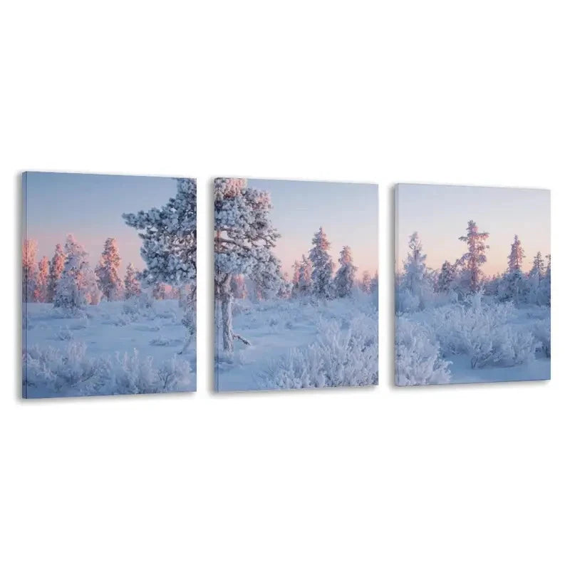 3pcs Frozen Forest Covered In Pure White Snow   Wall Art Set Canvas Framed 50x70cm - High Quality Print 100% Australian Made Wall Canvas Ready to Hang - Bella Home Decor