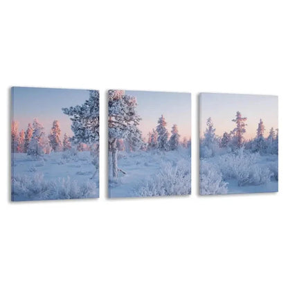 3pcs Frozen Forest Covered In Pure White Snow   Wall Art Set Canvas Framed 50x70cm - High Quality Print 100% Australian Made Wall Canvas Ready to Hang - Bella Home Decor