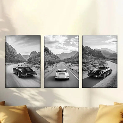 3pcs cars on the road, perfect gift choice Wall Art Set Canvas Framed 60x90cm - High Quality Print 100% Australian Made Wall Canvas Ready to Hang - Bella Home Decor