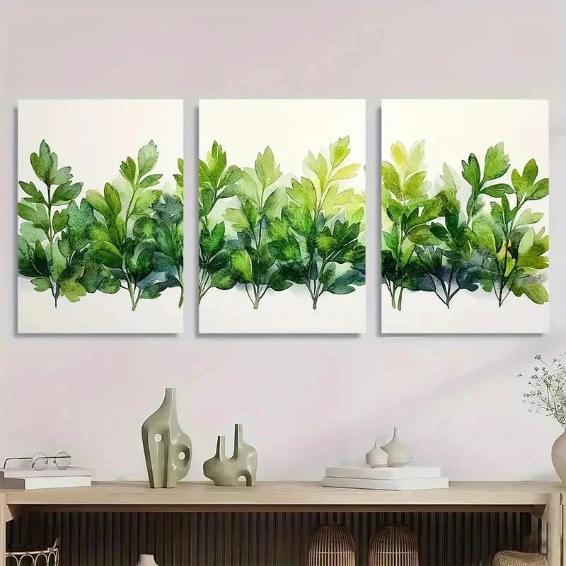 3pcs Herbs Watercolor Green Nature Perfect Wall Art Set Canvas Framed 60x90cm - High Quality Print 100% Australian Made Wall Canvas Ready to Hang