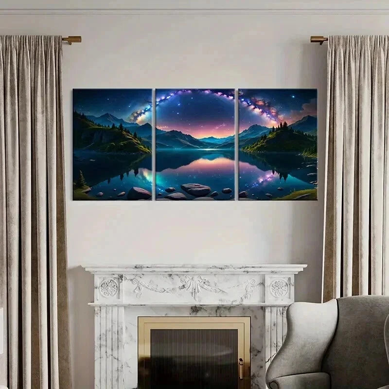 3pcs Starry Sky Milky Way Fantasy Landscape Wall Art Set Canvas Framed 40x60cm - High Quality Print 100% Australian Made Wall Canvas Ready to Hang - Bella Home Decor