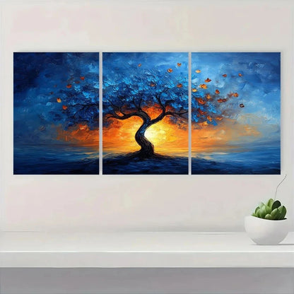 3pcs Blue Tree Modern Abstract Painting Metal Print Ready to Hang Art - Bella Home Decor