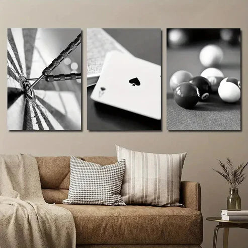 3pcs Dartboard with Bullseye Ace of Spades Wall Art Set Canvas Unframed - High Quality Print 100% Australian Made Wall Canvas - Bella Home Decor