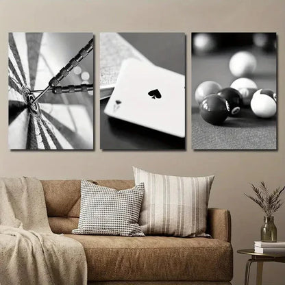 3pcs Dartboard with Bullseye Ace of Spades Wall Art Set Canvas Unframed - High Quality Print 100% Australian Made Wall Canvas - Bella Home Decor