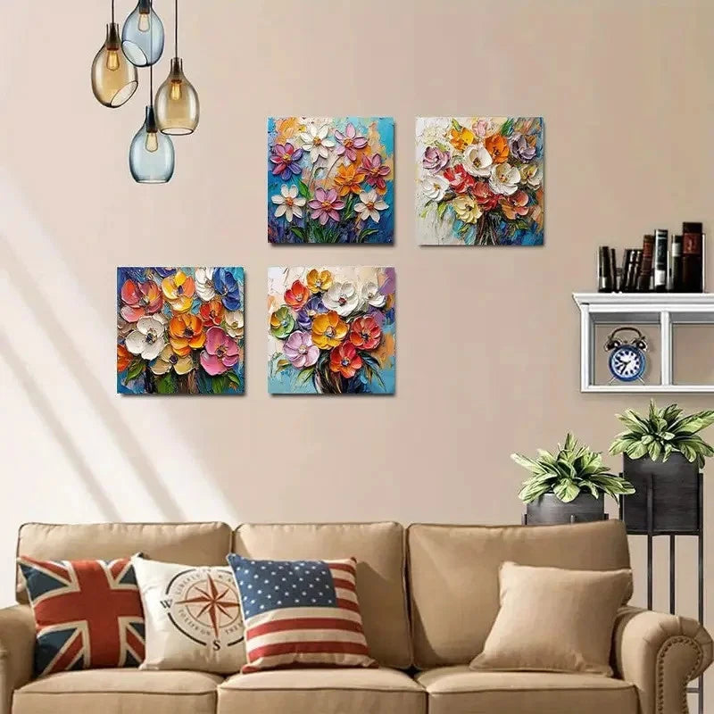 4pcs Colorful Flowers Wall Art Canvas Framed