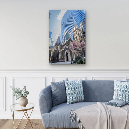 Historic Gothic Church Modern Blue Skyscraper 40x60cm Metal Print Ready to Hang