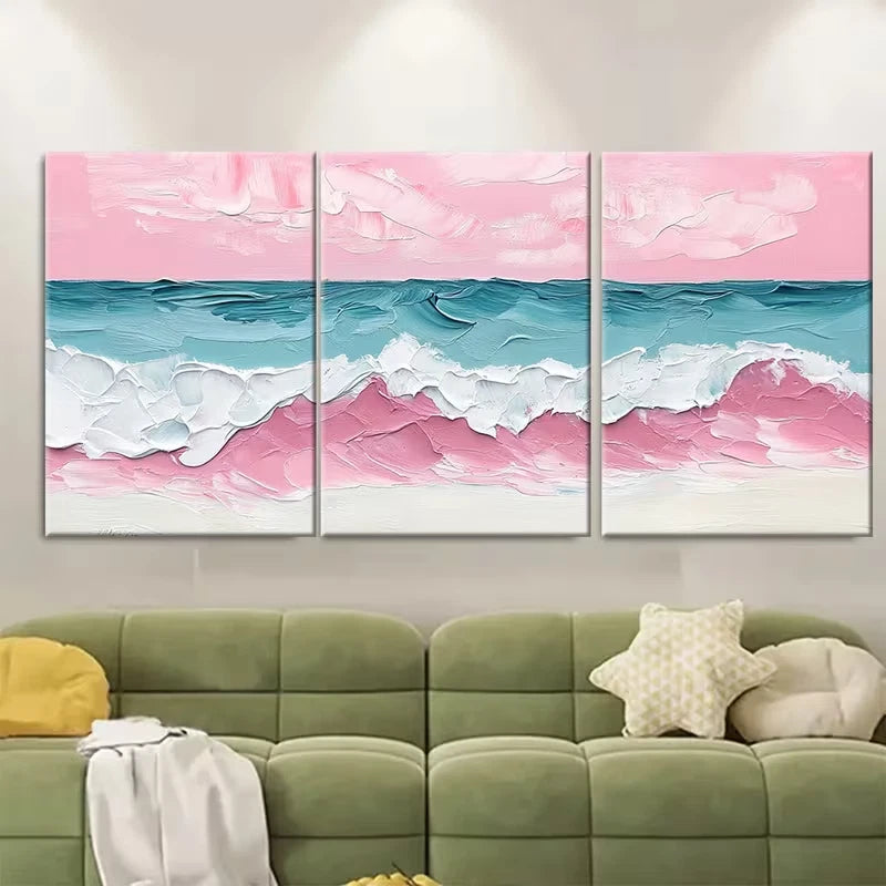 3pcs Pink Ocean Abstract Painting Metal Print Ready to Hang Art