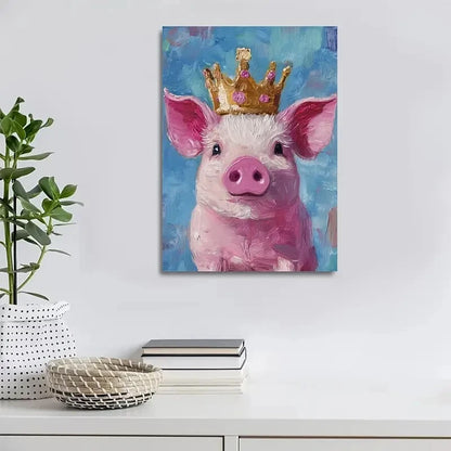 Beautiful Whimsical Crowned Pig Painting 40x60cm Metal Print Ready to Hang - Bella Home Decor