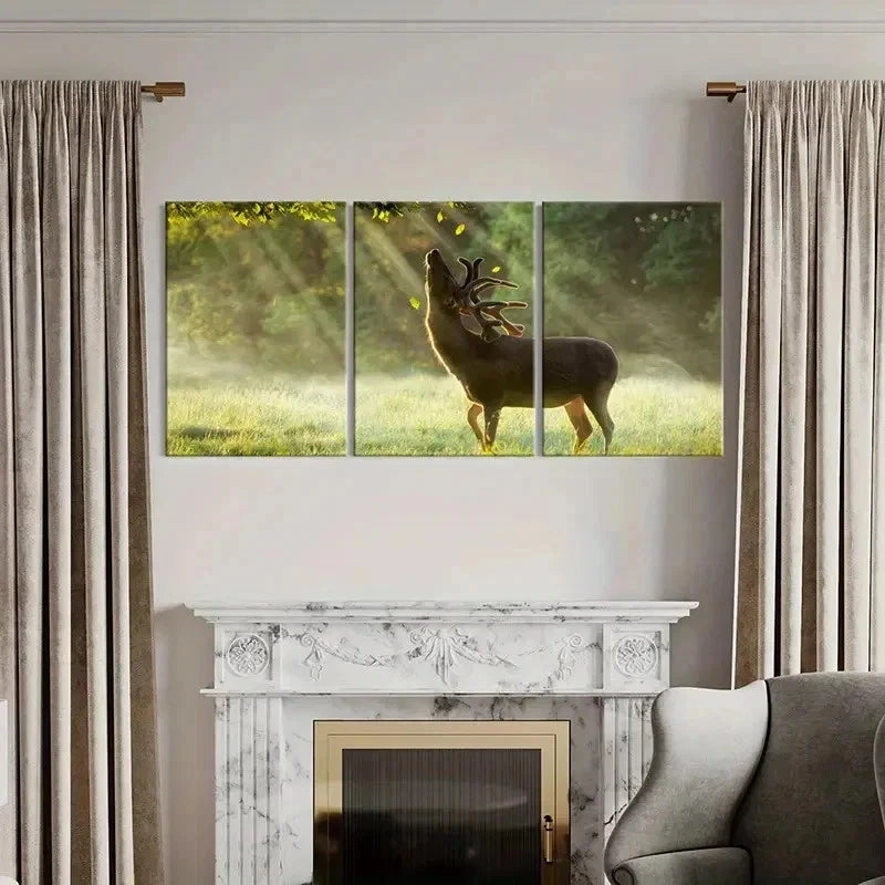 3pcs Deer in the Warmth Of The Sun Wall Art Set Canvas Framed 60x90cm - High Quality Print 100% Australian Made Wall Canvas Ready to Hang - Bella Home Decor