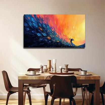 Abstract Peacock Suitable Wall Art Canvas Office Home Room Framed 120x60cm