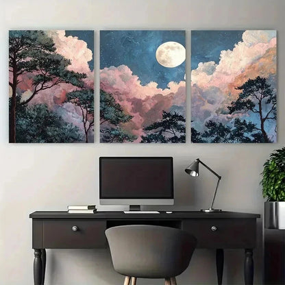 3pcs Serene Forest & Moonlit Night Scene Perfect Wall Art Set Canvas Framed 50x70cm - High Quality Print 100% Australian Made Wall Canvas Ready to Hang
