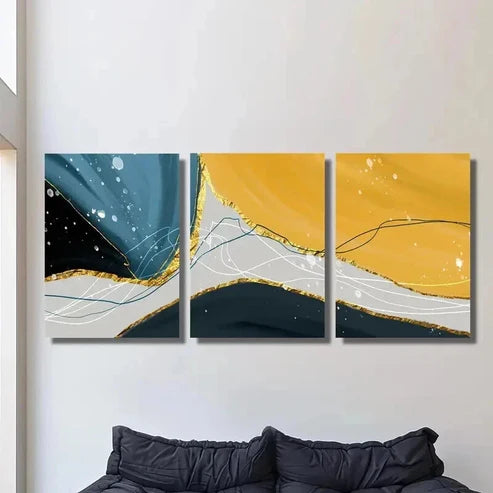 3pcs Golden Luxury Abstract Geometry Wall Art Canvas Unframed - High Quality Print 100% Australian Made Wall Canvas - Bella Home Decor