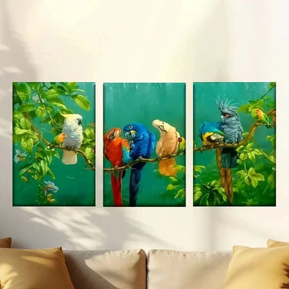 3pcs a group of birds sitting on top of a tree Wall Art Set Canvas Framed 50x70cm - High Quality Print 100% Australian Made Wall Canvas Ready to Hang - Bella Home Decor