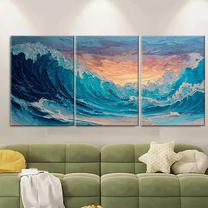3pcs Ocean Sunrise Painting Seascape Metal Print Ready to Hang Art