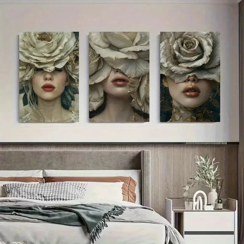 3pcs Dreamy Neutral Tones Headpieces Wall Art Set Canvas Unframed - High Quality Print 100% Australian Made Wall Canvas - Bella Home Decor