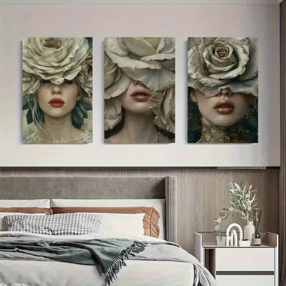 3pcs Dreamy Neutral Tones Headpieces Wall Art Set Canvas Unframed - High Quality Print 100% Australian Made Wall Canvas - Bella Home Decor