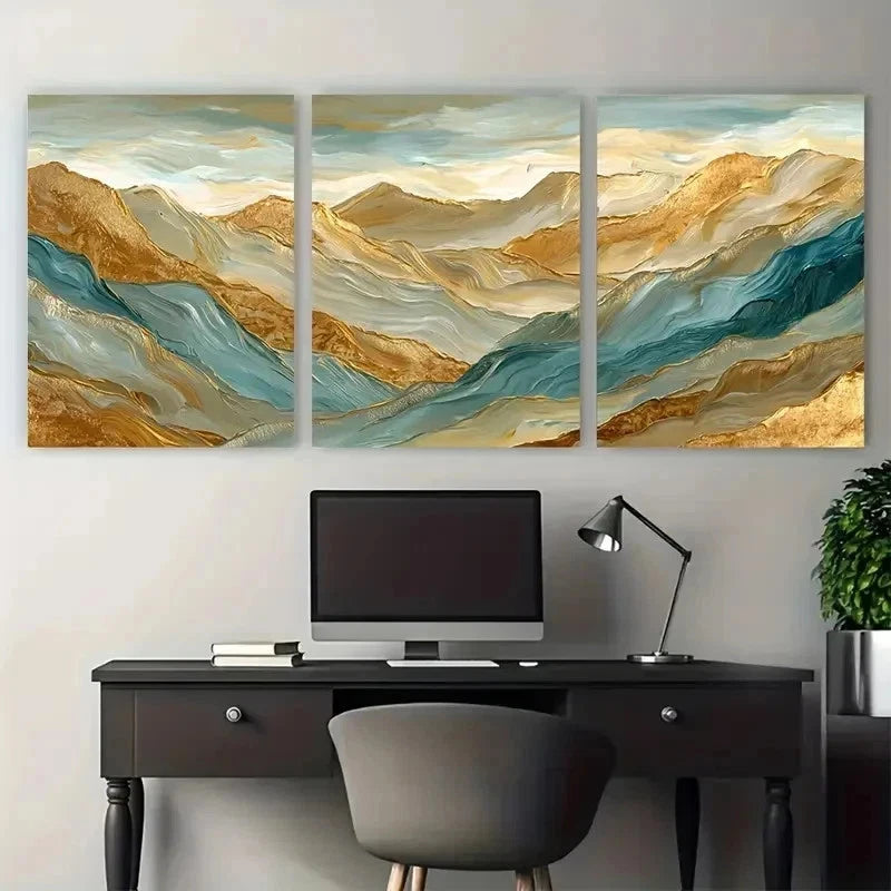 3pcs Abstract Golden Mountain Décor Perfect Wall Art Set Canvas Framed 50x70cm - High Quality Print 100% Australian Made Wall Canvas Ready to Hang - Bella Home Decor