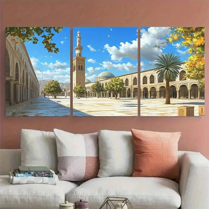 3pcs Damascus Scenic Mosque Décor Perfect Wall Art Set Canvas Framed 40x60cm - High Quality Print 100% Australian Made Wall Canvas Ready to Hang - Bella Home Decor