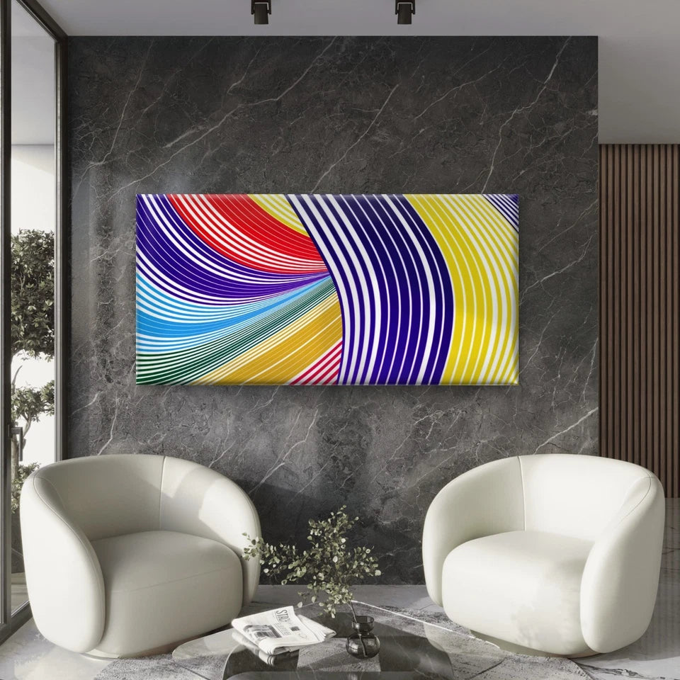 Abstract With Rainbows Curved Wall Art Canvas Office Home Room Framed 120x60cm