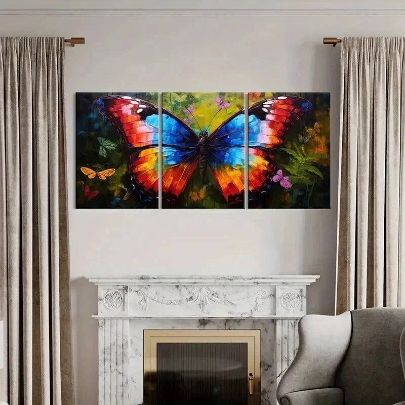 3pcs Natural Colorful Butterfly Watercolor Style Wall Art Set Canvas Framed 60x90cm - High Quality Print 100% Australian Made Wall Canvas Ready to Hang - Bella Home Decor