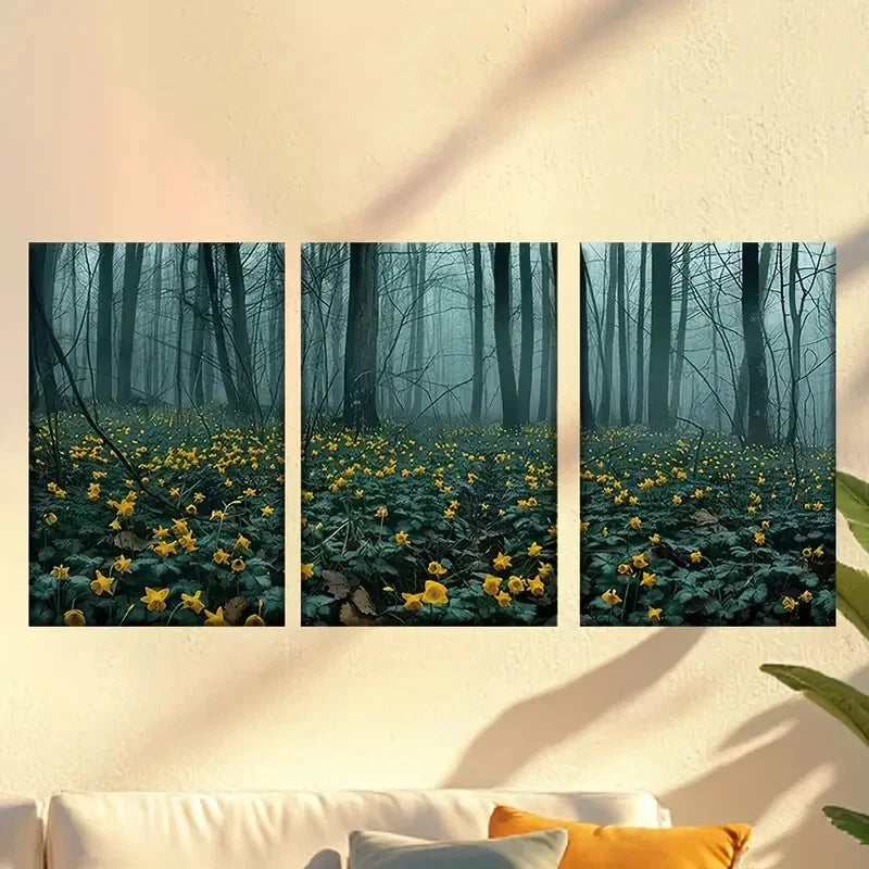 3pcs Colorful and vivid yellow flowers Wall Art Set Canvas Framed 50x70cm - High Quality Print 100% Australian Made Wall Canvas Ready to Hang - Bella Home Decor