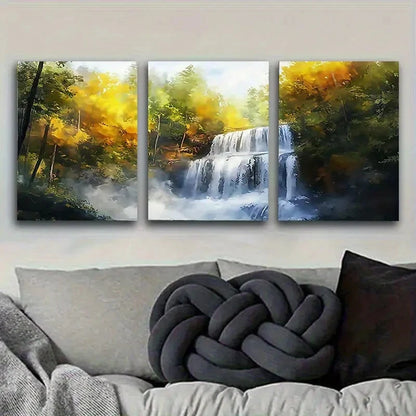 3pcs Magical Autumn Waterfall Wall Art Set Canvas Framed 60x90cm - High Quality Print 100% Australian Made Wall Canvas Ready to Hang