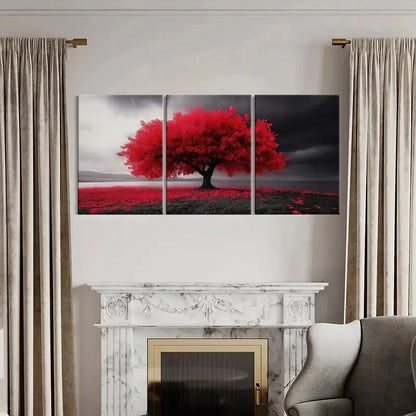 3pcs Serene Red Tree & Dark Sky Vibrant Wall Art Set Canvas Framed 50x70cm - High Quality Print 100% Australian Made Wall Canvas Ready to Hang