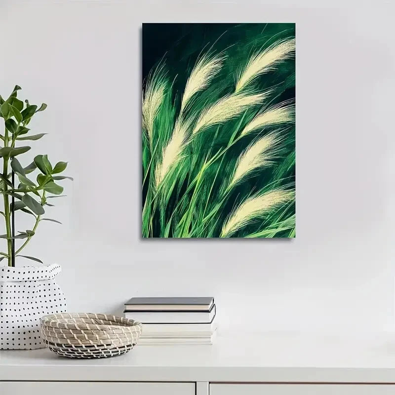 Beautiful Green Foxtail Grassland Painting 40x60cm Metal Print Ready to Hang - Bella Home Decor