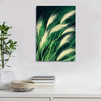 Beautiful Green Foxtail Grassland Painting 40x60cm Metal Print Ready to Hang - Bella Home Decor
